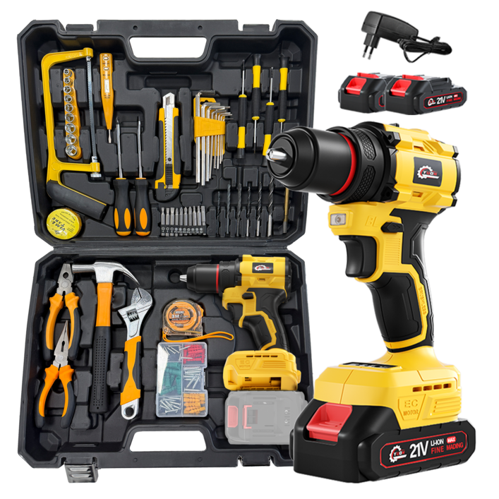 YUON 21V 전동드릴 올인원 전동 드릴 드라이버 충전 공구 풀세트, 1개