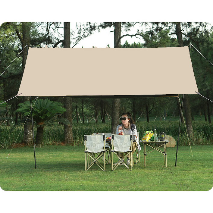 TANI 초대형 4.5M  6M 블랙코팅 캠핑 렉타타프 암막 폴대6,팩,로프 풀세트, 베이지색