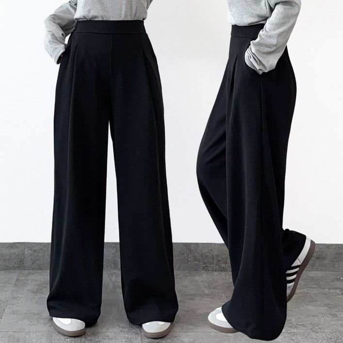 핏오짐 여성 원턱 와이드 일자 슬랙스 밴딩 와이드팬츠 스판 바지
