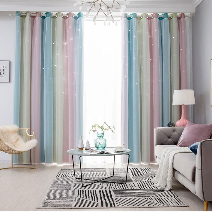 HAROO 아일렛형 펀칭암막 이중레이스 안방 이쁜 공주 차광 커튼 11