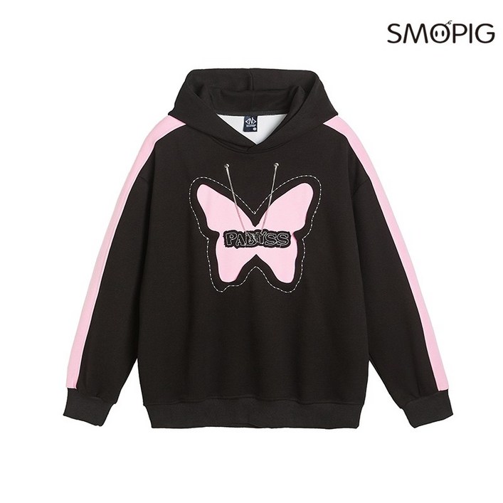 SMOPIG 남자 추동 패션 루즈핏 심플 후드 나비 자수 트레이닝 후드 긴팔 맨투맨