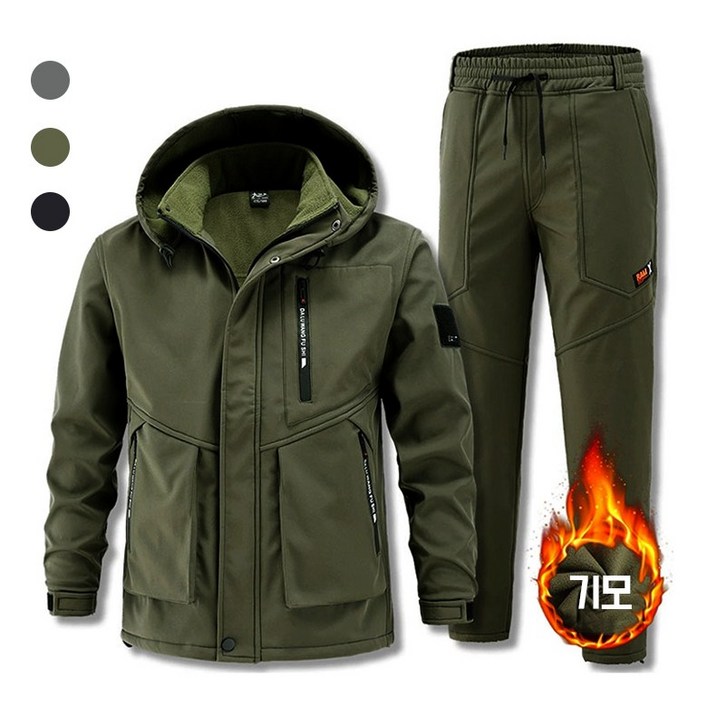 FANSYLI 남성 겨울 기모 작업복 세트 방풍 방수 등산 낚시 라이딩 방한복 전술복 정비복 아웃도어 후드 점퍼 조거팬츠 트레이닝 상하복 세트 2P 1022JLL520