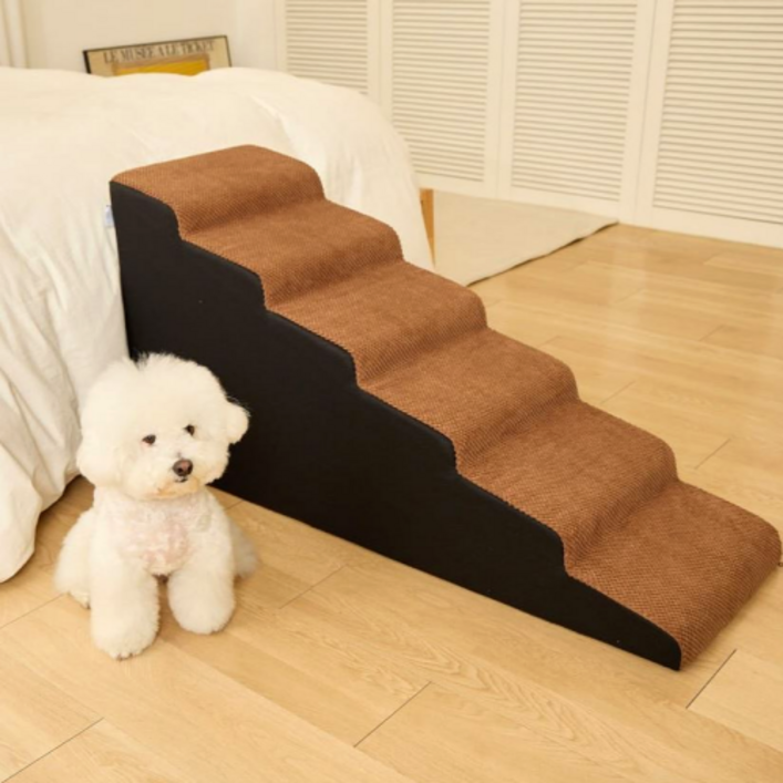 인디우스 반려동물 논슬립 침대 계단 5단 50cm 6단 60cm, 6단 브라운, 1개 인디우스 반려동물 논슬립 침대 계단 5단 50cm 6단 60cm, 6단 브라운, 1개