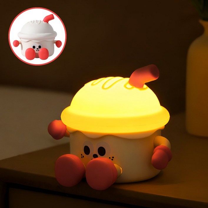 레츠팡 말랑이 실리콘 LED 무드등 캐릭터 터치 취침등 아기 수유등 아이방 수면등, 달콤 바닐라쉐이크 무드등