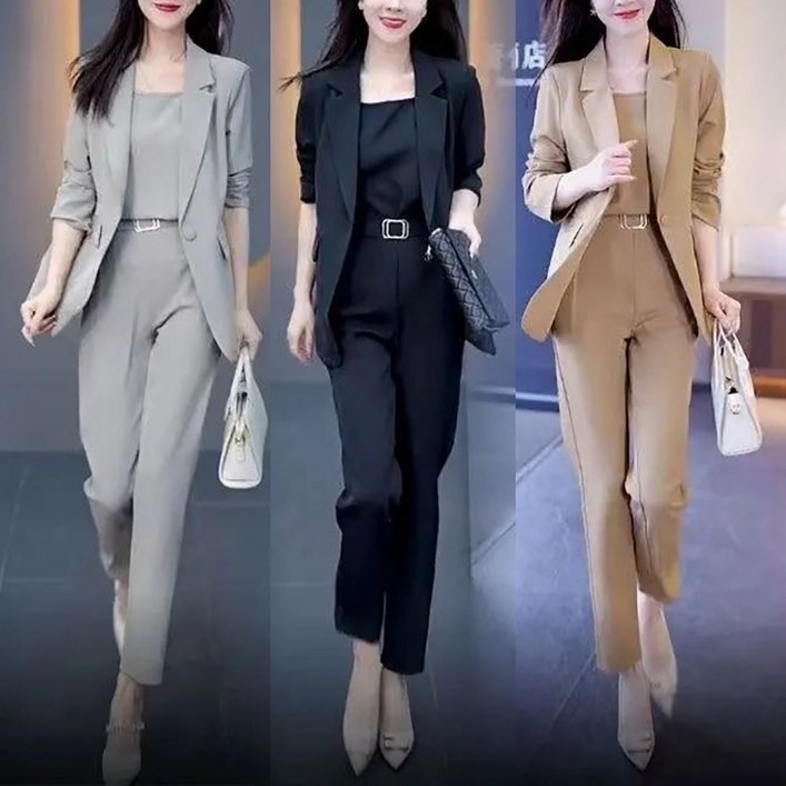 봄여름 세련된 정장세트 심플 무지 정장자켓  와이드팬츠 데일리 오버핏 정장바지 하객룩 투피스 상하세트