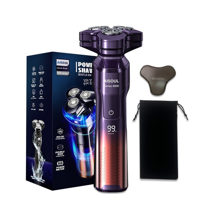 AISOUL 사나이 전기면도기 S9000시리즈 KC인증수입칼날밀착면도3만고속모터마그넥틱 헤드IPX7 전신방수LEDTYPEC쾌속충전휴대용파우치선물포장, 퍼플 AISOUL 사나이 전기면도기 S9000시리즈 KC인증수입칼날밀착면도3만고속모터마그넥틱 헤드IPX7 전신방수LEDTYPEC쾌속충전휴대용파우치선물포장, 퍼플