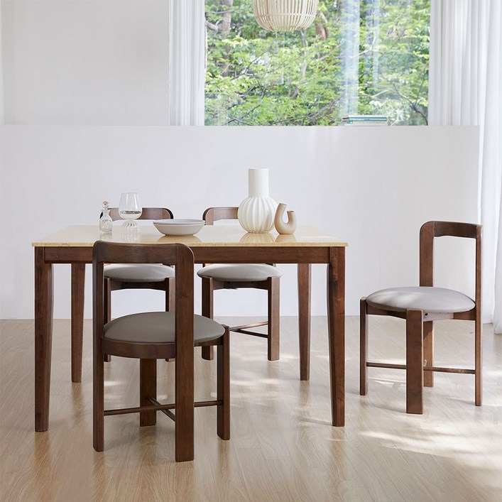 베스트리빙 루마니아 월넛 빈츠 오르 루마니아 1200 4인용 화강암 대리석상판 식탁 책상 테이블 세트의자4개베이지마블대리석, 오르의자4개