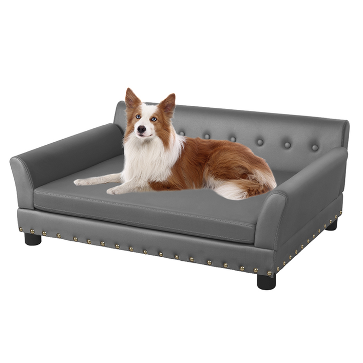BingoPaw 대형 강아지 가죽 소파 고급 침대 방수 통기성 튼튼한 털갈이 시기, 그레이