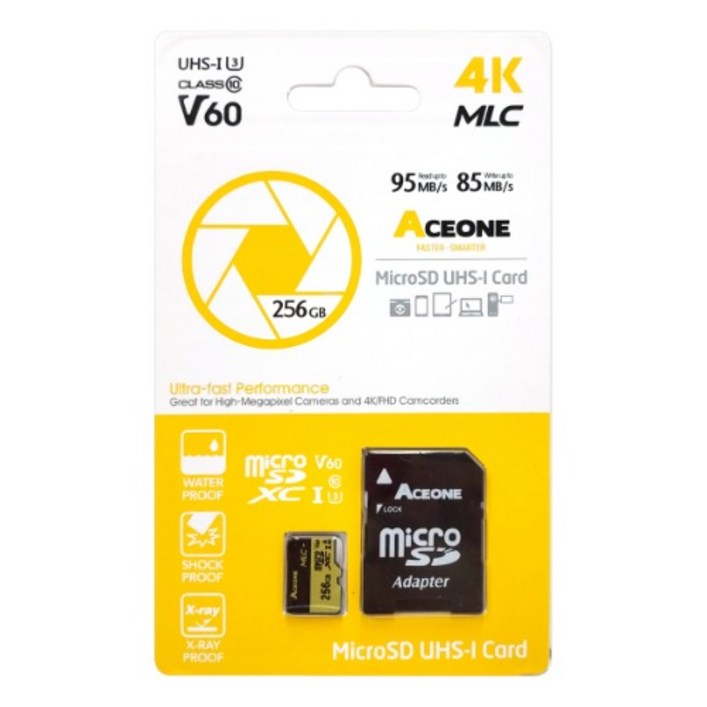 에이스원 MLC 마이크로SD 256GB 4K U3 V60 액션캠 캠코더 MicroSD, 256GB