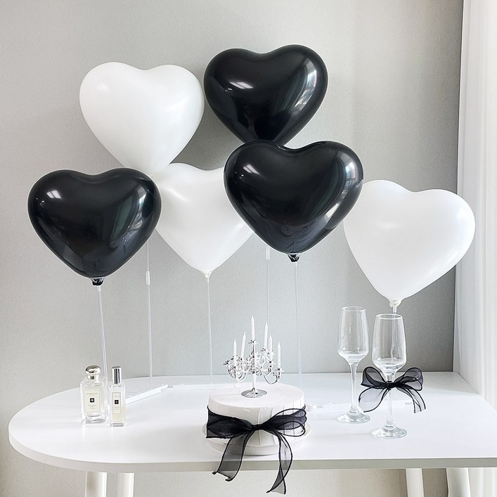 파티앤온 하트 풍선 생일파티 일자형 스탠드 세트, 화이트4p블랙4p