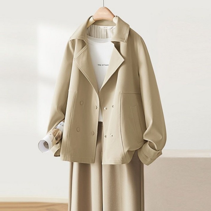여성 무지 쇼트 트렌치 아우터 봄 가을 잉글리시 예쁜 트렌치 코트 자켓 빅사이즈