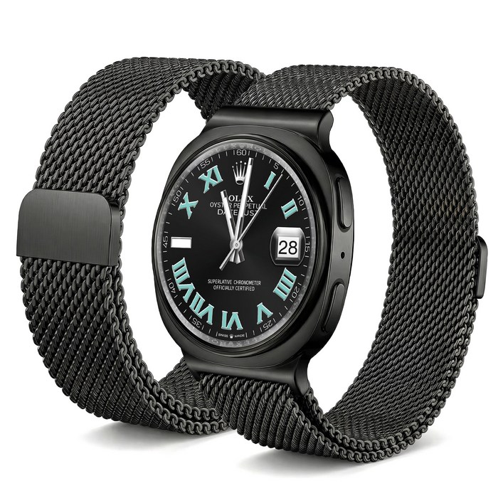 캘릭스 갤럭시워치 호환 밀레니즈 메탈 밴드 스트랩, 1개, 블랙