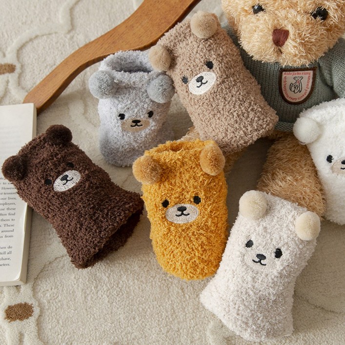 엘쏘 여성용 곰돌이 수면 보온 방한양말 6켤레 세트
