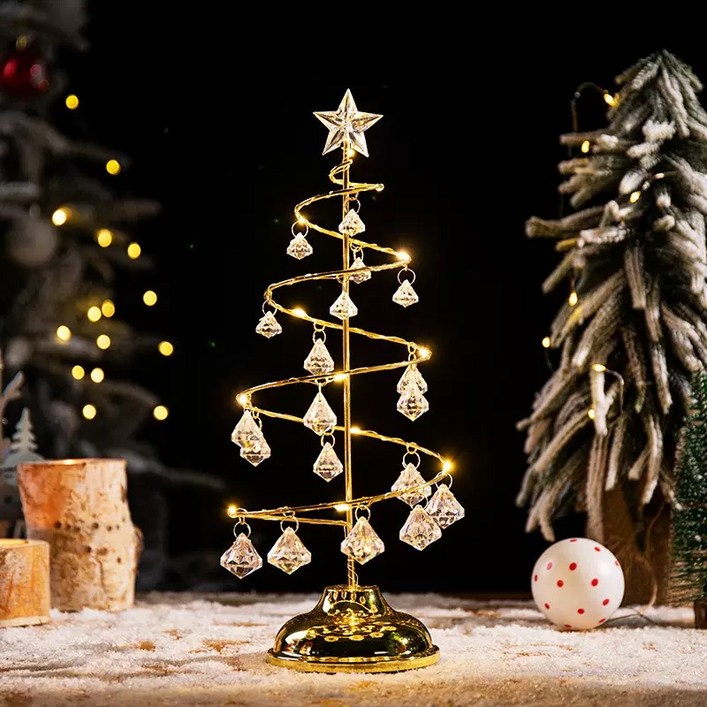 오로라 미니트리 별장식 크리스마스 무드등 인테리어조명, 1개, 골드