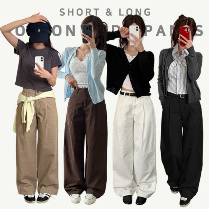 [2기장 5사이즈] 치노 빈티지 코튼 핀턱 와이드 면 팬츠