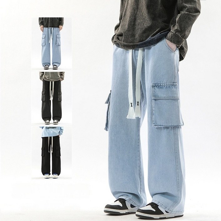 BDICOOL 남성 카고 데님 팬츠 청바지 세미 와이드 스판 밴딩 G801