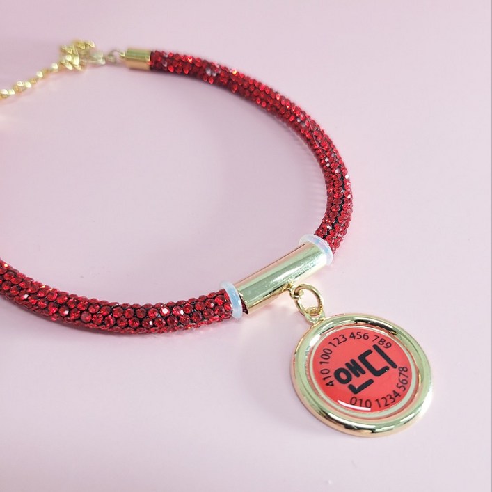 앤디스크래프츠 예쁘고 럭셔리한 강아지 고양이 인식표 목걸이크리스탈형, 레드, 1개