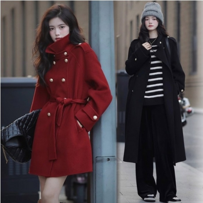  FW 하이앤드 베스트 코트  깔끔하고 클래식한 무드의 골드 더블 버튼 모직 코트  숏  롱   데이트 오피스 출퇴근 등원룩  2color 