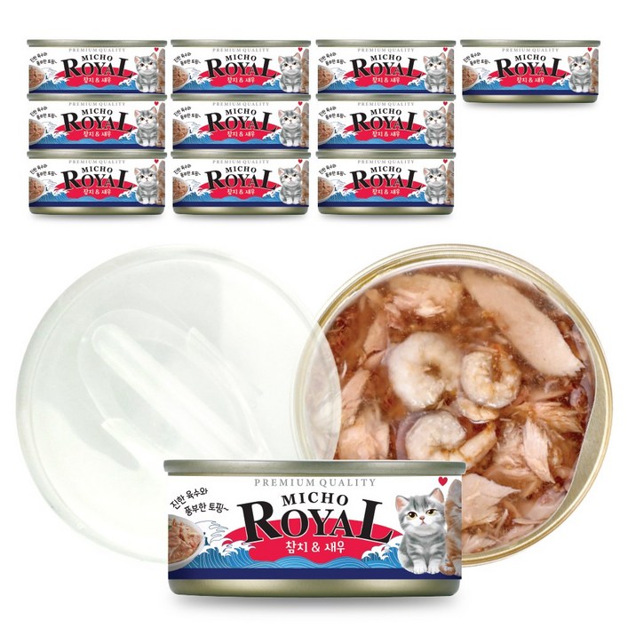 (2월 특가 이벤트) 프리미엄 로얄 미쵸 캔 5종 170g x 24개입 고양이 간식 통조림, 24개, 170g, 미쵸 새우