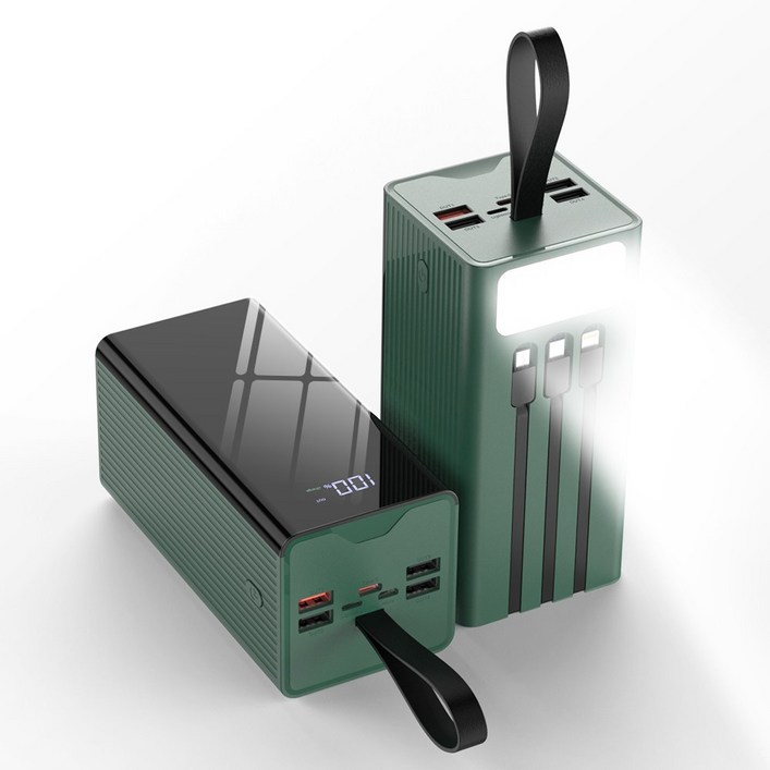 THOUSTA 대용량 보조배터리 50000mAh 고속충전 PD 22.5W 3개 충전선 내장 캠핑용 차박용 멀티단자, 녹색 THOUSTA 대용량 보조배터리 50000mAh 고속충전 PD 22.5W 3개 충전선 내장 캠핑용 차박용 멀티단자, 녹색