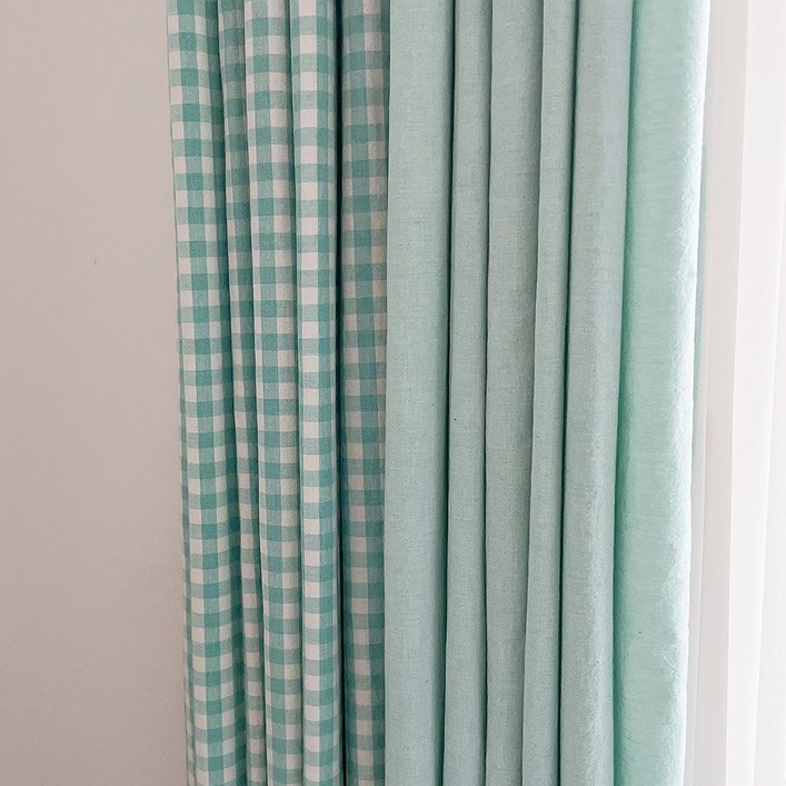 멜란 무지 아이방 키즈 커튼 아쿠아민트