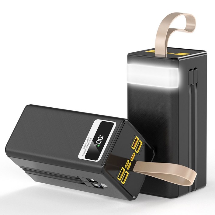 CCAGU대용량 보조배터리 60000mAh 고속충전PD 22.5W 2개 충전선 내장 캠핑용 차박용 여행용 멀티단자, 블랙