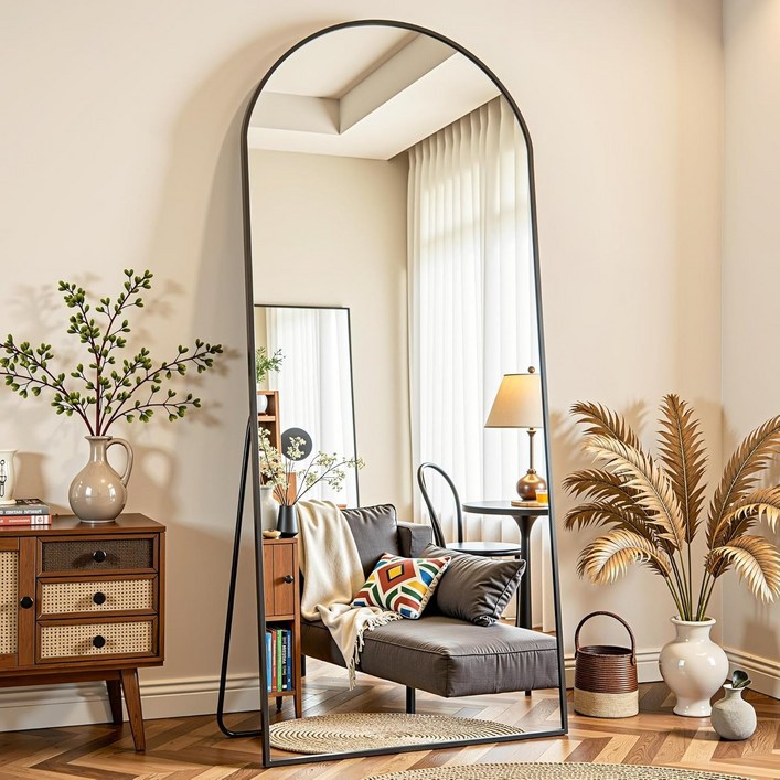 안토크 아치형 전신거울 벽걸이 스탠드 거치형 강화안정유리 1600530, 블랙