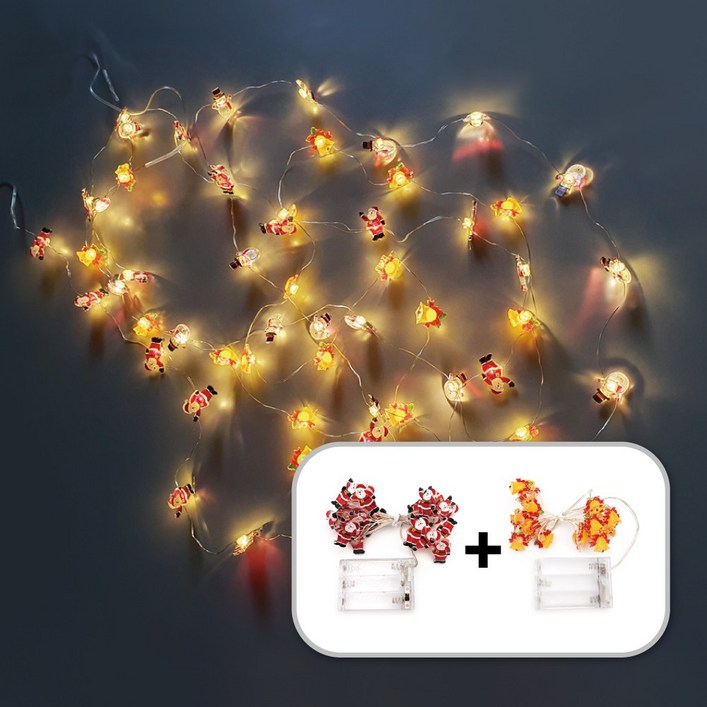 1+1 트리 크리스마스 줄조명 LED 장식 전구 무드등 건전지, 2m