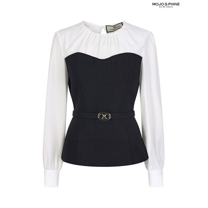 모조에스핀 배색 벨티드 블라우스 S251MSC004BK1 555748