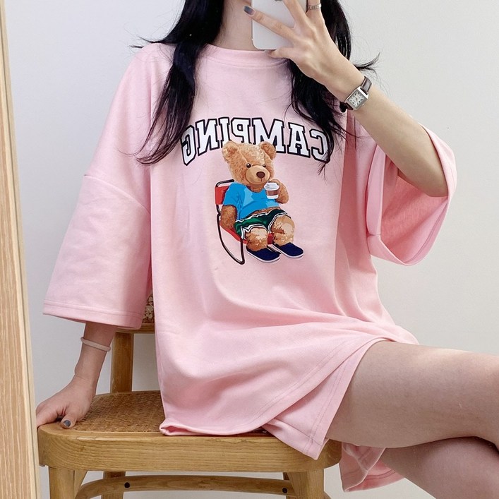 글래드블리스 여성 캠핑베어 오버핏반팔 + 반바지 셋트