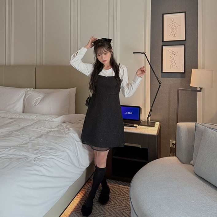 이블렛 by 제이스타일 이블렛 뮤디안 트위드 글리터 뷔스티에 미니원피스 제이스타일