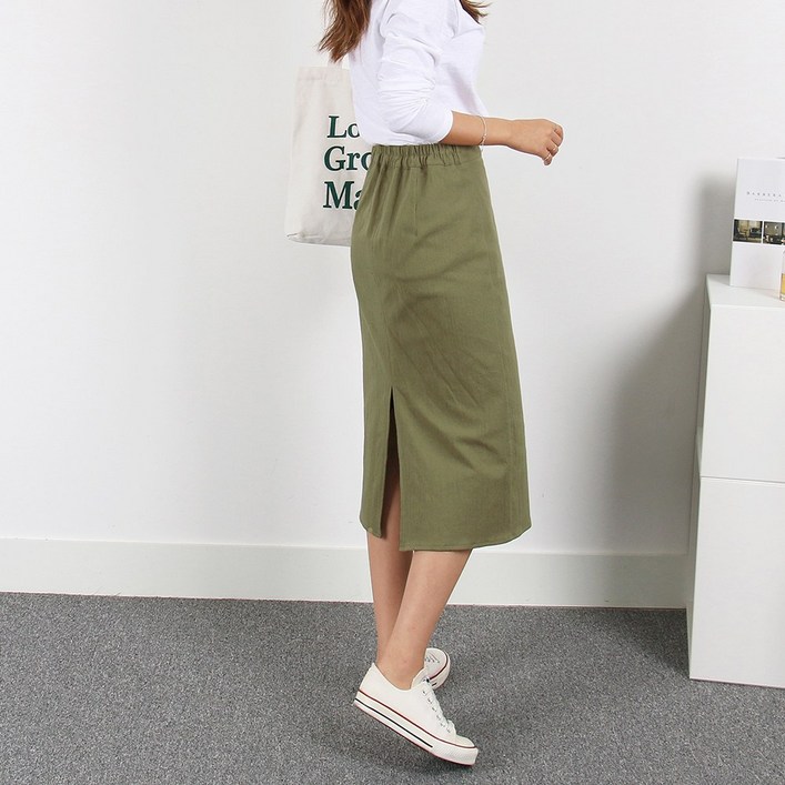 대니 밴딩 스커트 미디/롱 2기장 빅사이즈 S~3XL 뒷밴딩/뒷트임 여성 H라인 스커트 스판치마 면 봄 여름 가을 하객룩 캐쥬얼