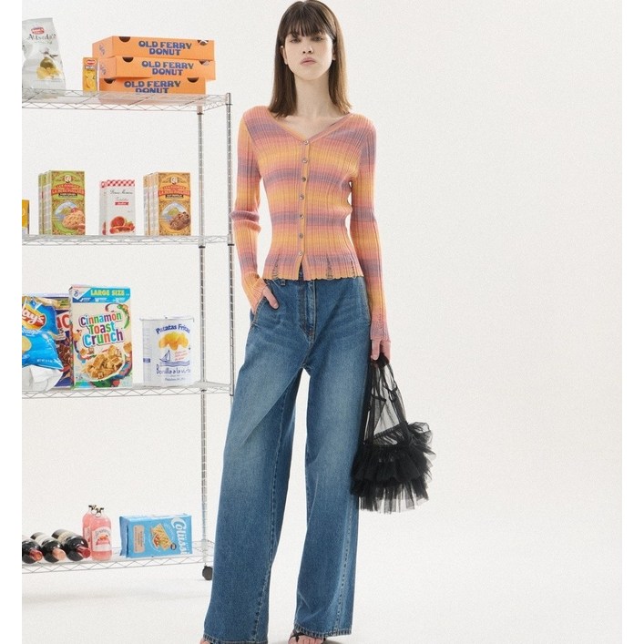 [AK플라자] [주크] 절개 와이드 데님 팬츠