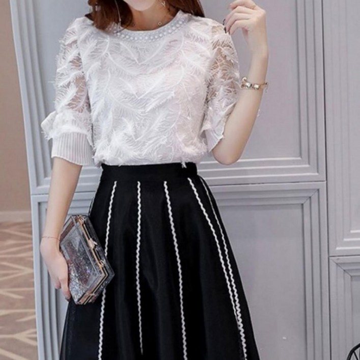 에더라라 진주 블라우스 치마 세트 오피스룩 하객룩 데이트룩