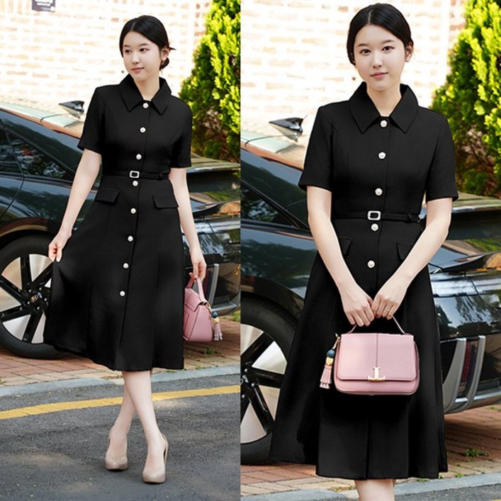 비비디아 2025 여름 신상 여성 정장 슬림핏 벨트 롱 원피스 하객룩 오피스룩 허리라인강조(벨트포함)5484