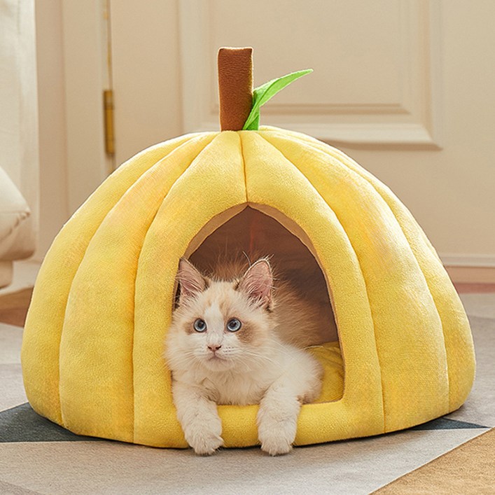 CYLIFE 강아지 고양이 겨울 포근한 숨숨집 애견 방한 난방하우스 고양이 숨숨집 강아지 난방하우스 극세사 호박 숨숨집하우스