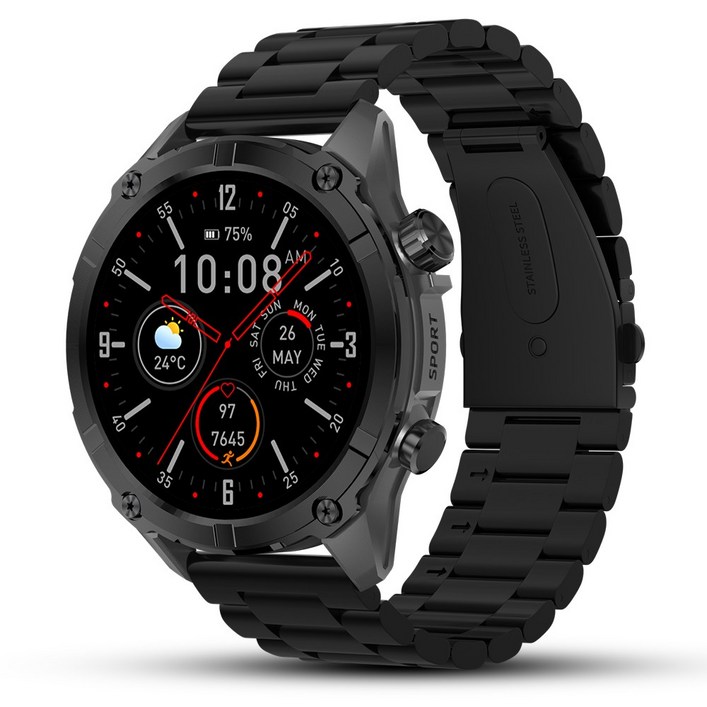 WAPIK 와피크 아웃도어 스마트워치 블루투스 통화가능 운동시계 Y7, 그래파이트, 3.9cm, GPS + 블루투스