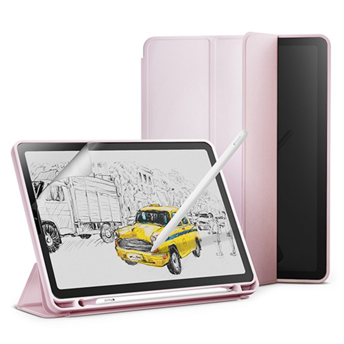 신지모루 스마트커버 애플펜슬 수납 태블릿PC 케이스 + 종이질감 액정보호 필름 세트, 핑크 샌드 6