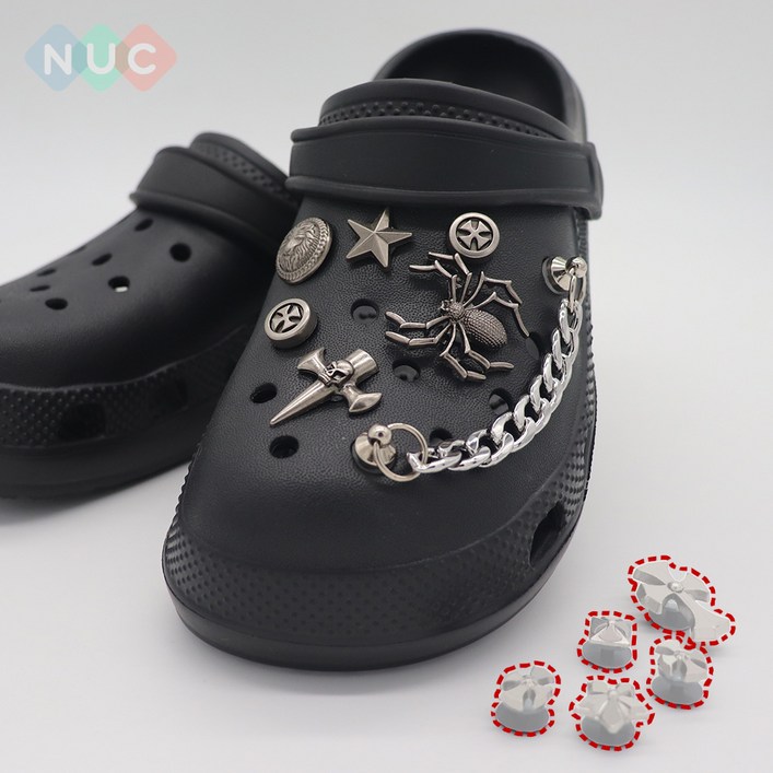 메탈 파츠 세트 12피스 체인포함 블랙간지 헤비메탈 고스룩 스타일 신발 홀 장식 악세사리