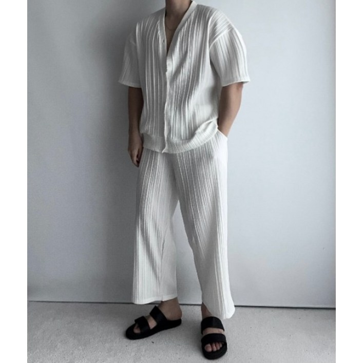 플리츠 와이드크롭바지 남자 여름 바캉스룩