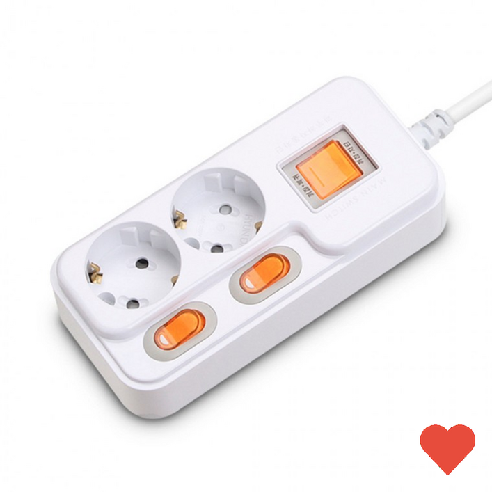 현대 국산 접지 개별 과부하차단 스위치 멀티탭 멀티콘센트 2구 16A