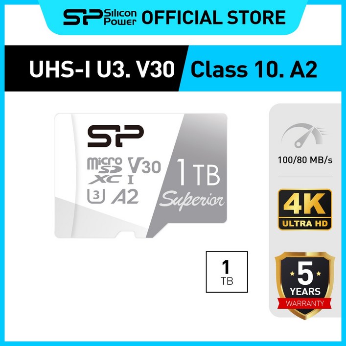 실리콘파워 Silicon Power 마이크로 SD Superior MicroSDXC UHSI V30 4K Pro Res 고프로 블랙박스, 1TB, 1개