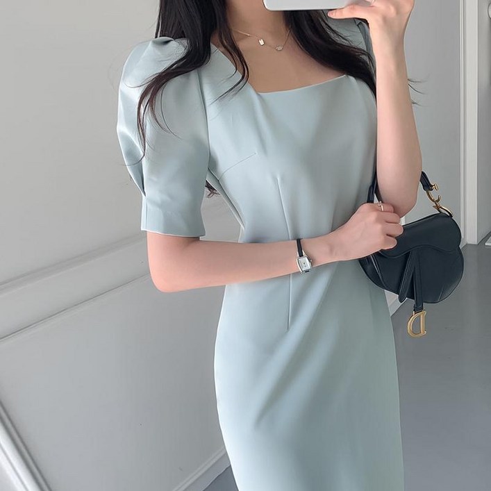 [레티고] 스퀘어넥 뒷트임 롱 원피스