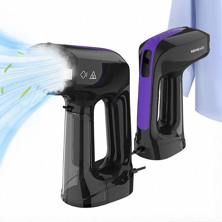 [2026년형] RichMagic 진공 흡착식 핸디 스팀 다리미 3단 조절 휴대용 가정용 초경량 신속 예열 살균 진드기/습기/먼지 제거 200ML 대용량 물통, 자흑색, KY-6013-15