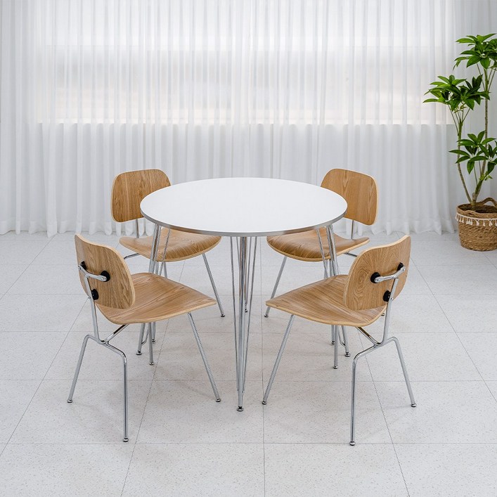 헤르니 라운드 원형 테이블 식탁, 4인용, 화이트