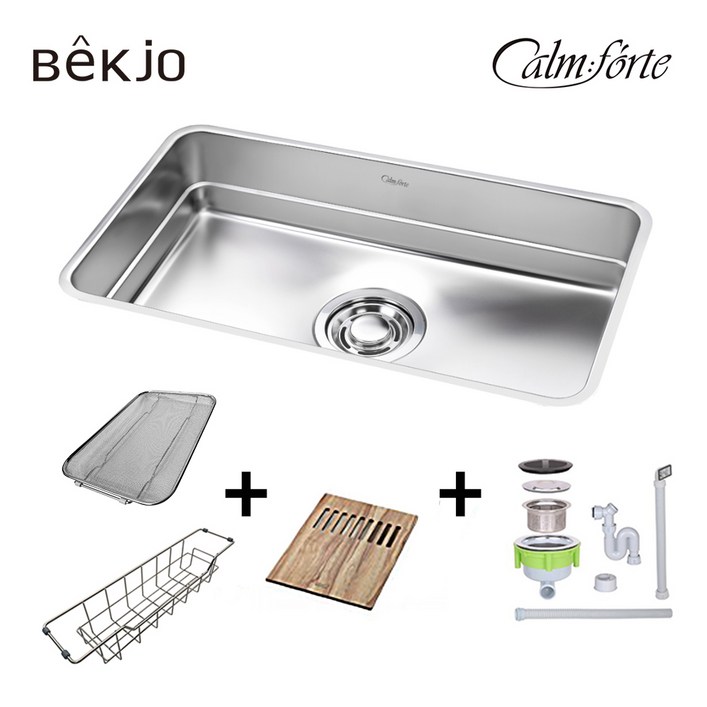 백조 씽크 깜뽀르테850L1.5T 세트 스텐 사각 씽크볼 엠보코팅 주방 배수구 싱크대 씽크볼 교체, 1개