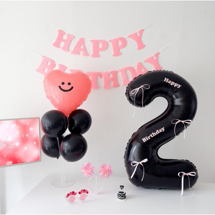 하피블리 레터링 가랜드 블랙 숫자풍선 생일 파티 용품 세트