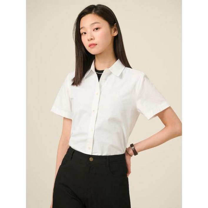 ❲백화점제품❳ 빈폴레이디스 블라우스 셔츠 25SS 옥스퍼드 반소매 - 화이트 BF5465C071 러블리 루즈핏