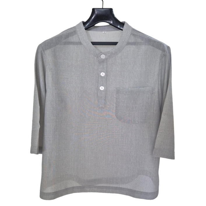 사계절생활한복 여름 남성 7부 차이나카라 티셔츠 내추럴 워싱 마 셔츠 스타일 생활한복