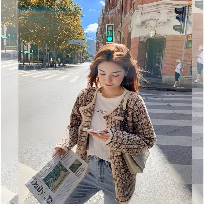 아즈위 여성 트위드자켓 봄가을 데일리 출근룩 간절기 오피스 하객룩 체크 자켓